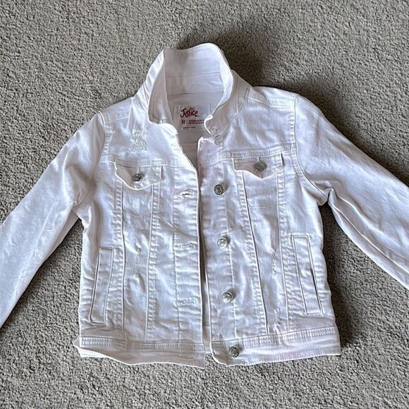 Justice Girl’s Distressed Jean Jacket in Faint Light Pink! - Picture 1 of 11